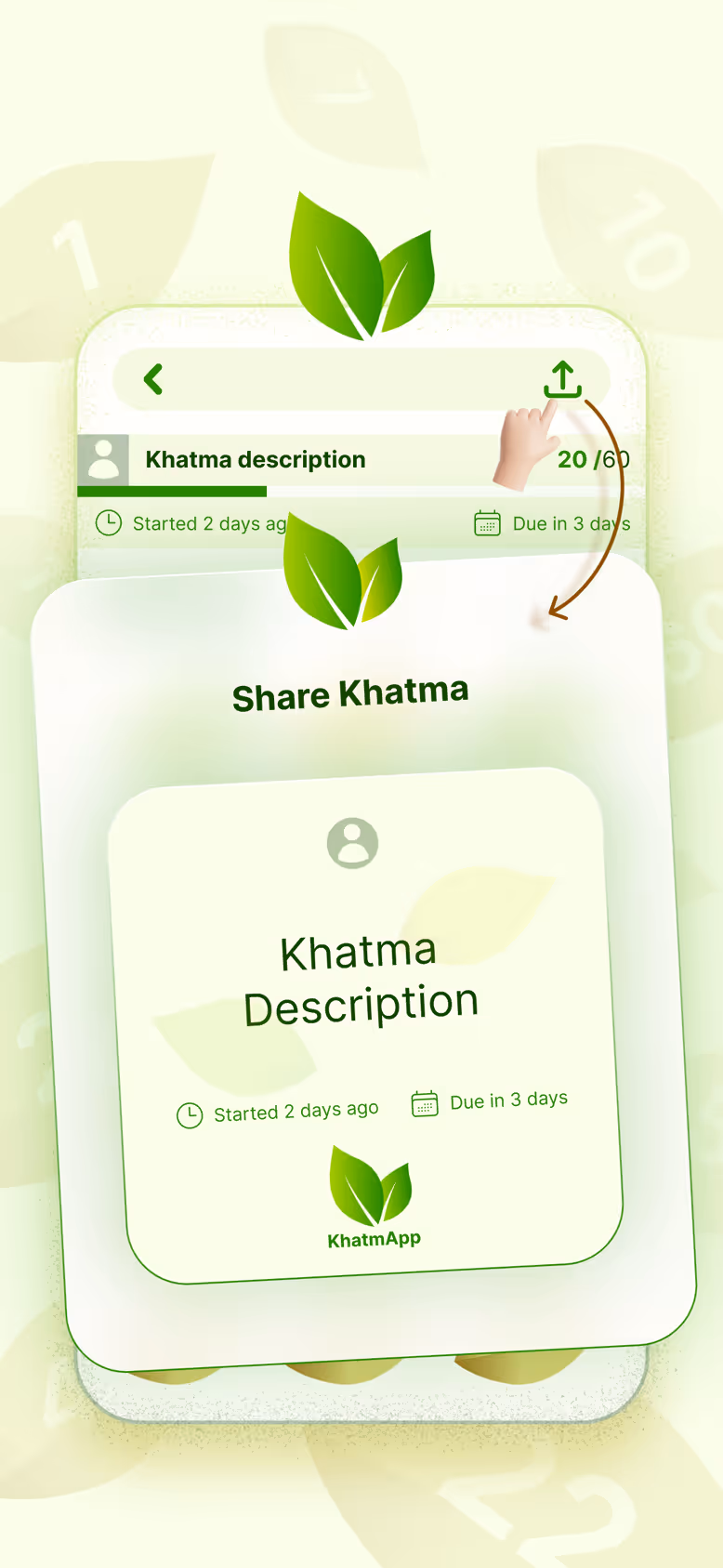 Sharing a Khatma: an invitation card with the description and due date, ready to send to family and friends.